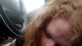 CurlyyRed bbw redhead gives roadhead on rural area roads
